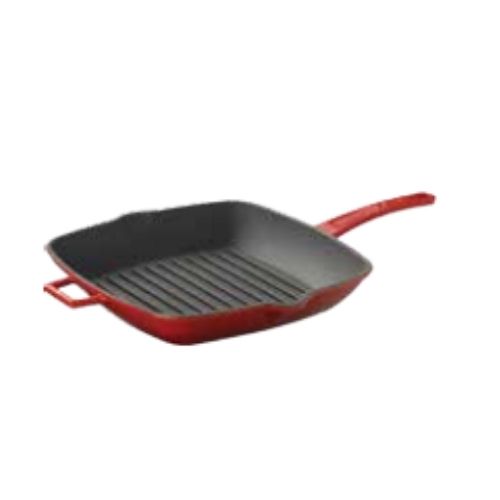 FRIGIDEIRA GRILL FERRO FUNDIDO 26X26 C ASAS  METALICAS VERMELHA