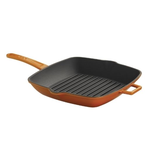 FRIGIDEIRA GRILL FERRO FUNDIDO 26X26 C ASAS  METALICAS LARANJA