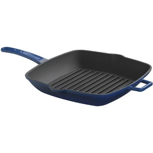 FRIGIDEIRA GRILL FERRO FUNDIDO 26X26 C ASAS  METALICAS AZUL