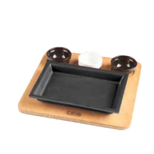 PRATO FERRO FUNDIDO RECTANGULAR 14X20 COM BASE MADEIRA
