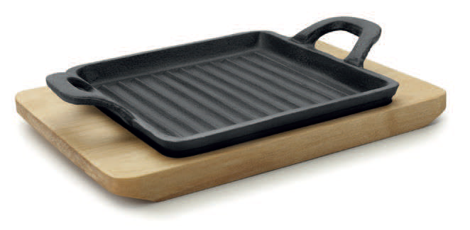 MINI GRILL FERRO FUNDIDO 19.5*14CM C BASE MADEIRA