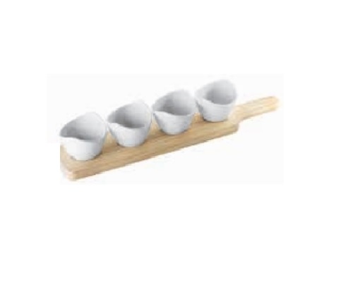 CONJ 5 PECAS PROVA OU SOBREMESA 4 TACAS E BANDEJA MADEIRA PAD