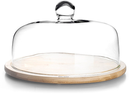 TAMPA DE VIDRO 30CM DIAM COM BASE MADEIRA